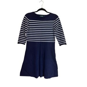 Lauren Ralph Lauren Navy and White Striped Mini Dress Medium